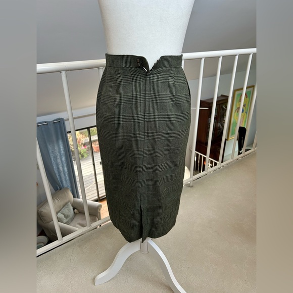 Vintage Christian Dior Skirt Dark Green Plaid Houndstooth Pencil Sz 9 (fits XS) - Picture 3 of 9